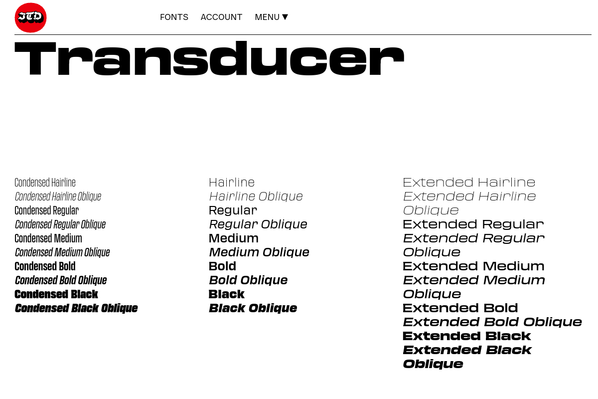screenshot of Transducer Font Family