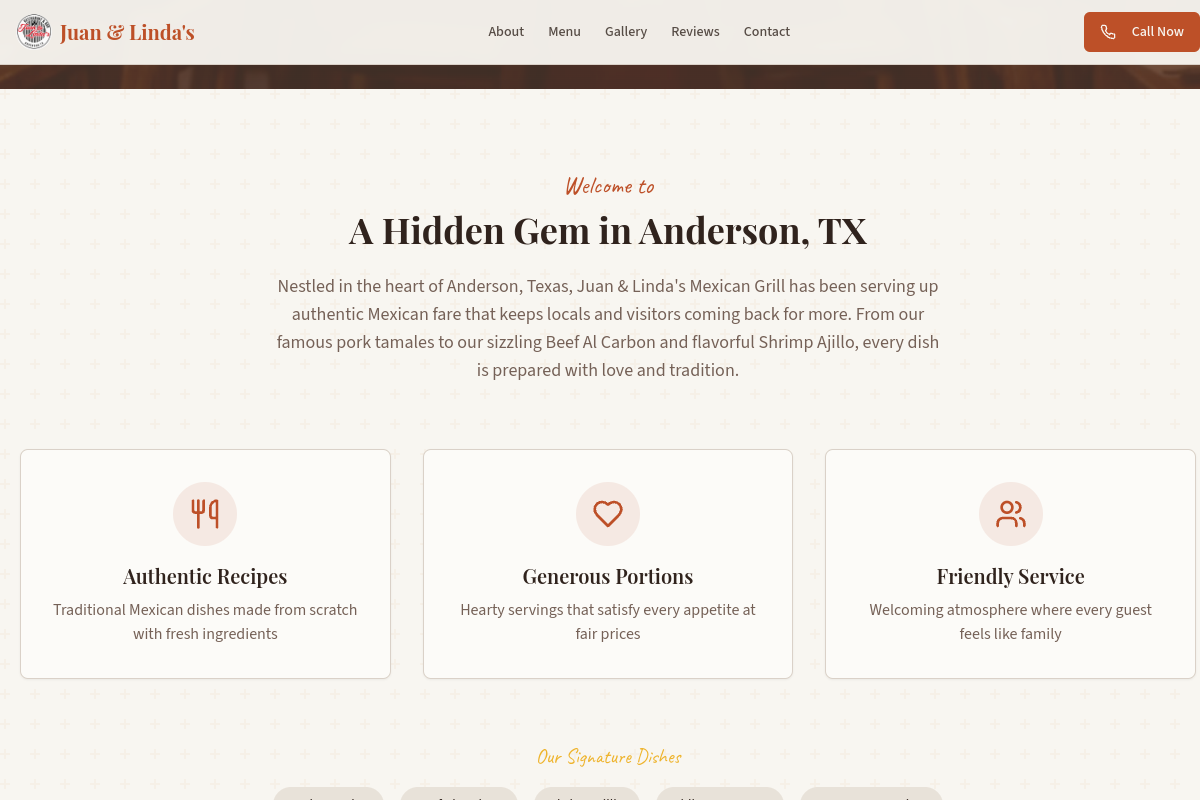 Juan & Linda's Mexican Restaurant website preview