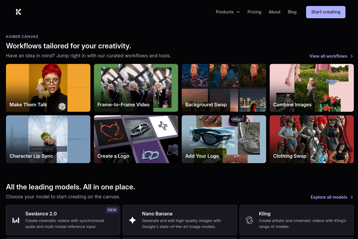 Kaiber website screenshot 1