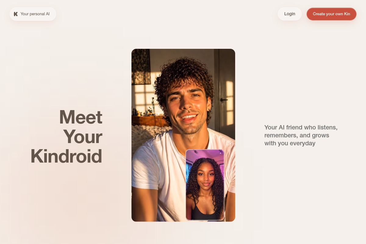 Kindroid website screenshot 1