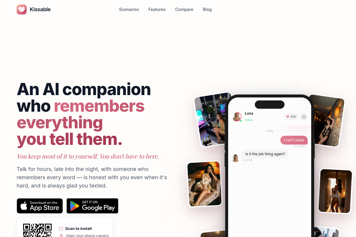 Kissable website screenshot 1