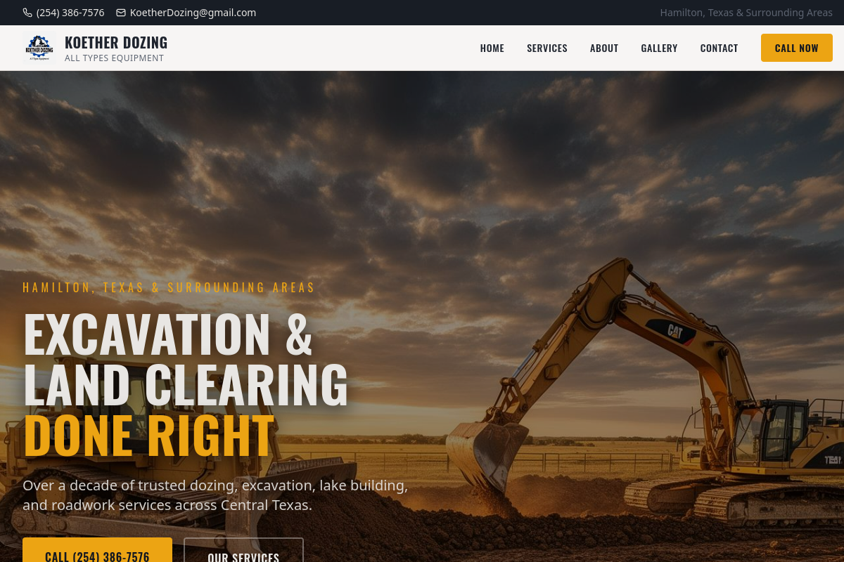 Screenshot of Koether Dozing website built by RankFlow Systems