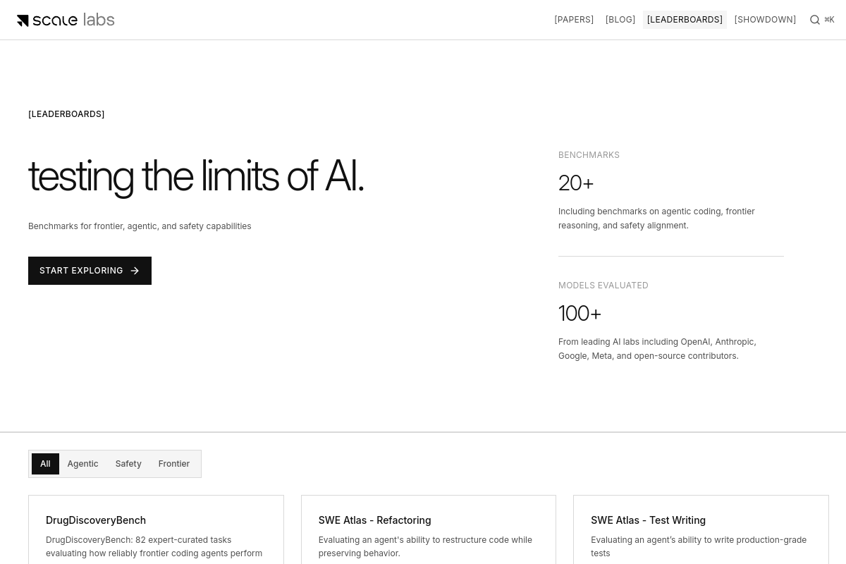 SEAL LLM Leaderboard website screenshot 1