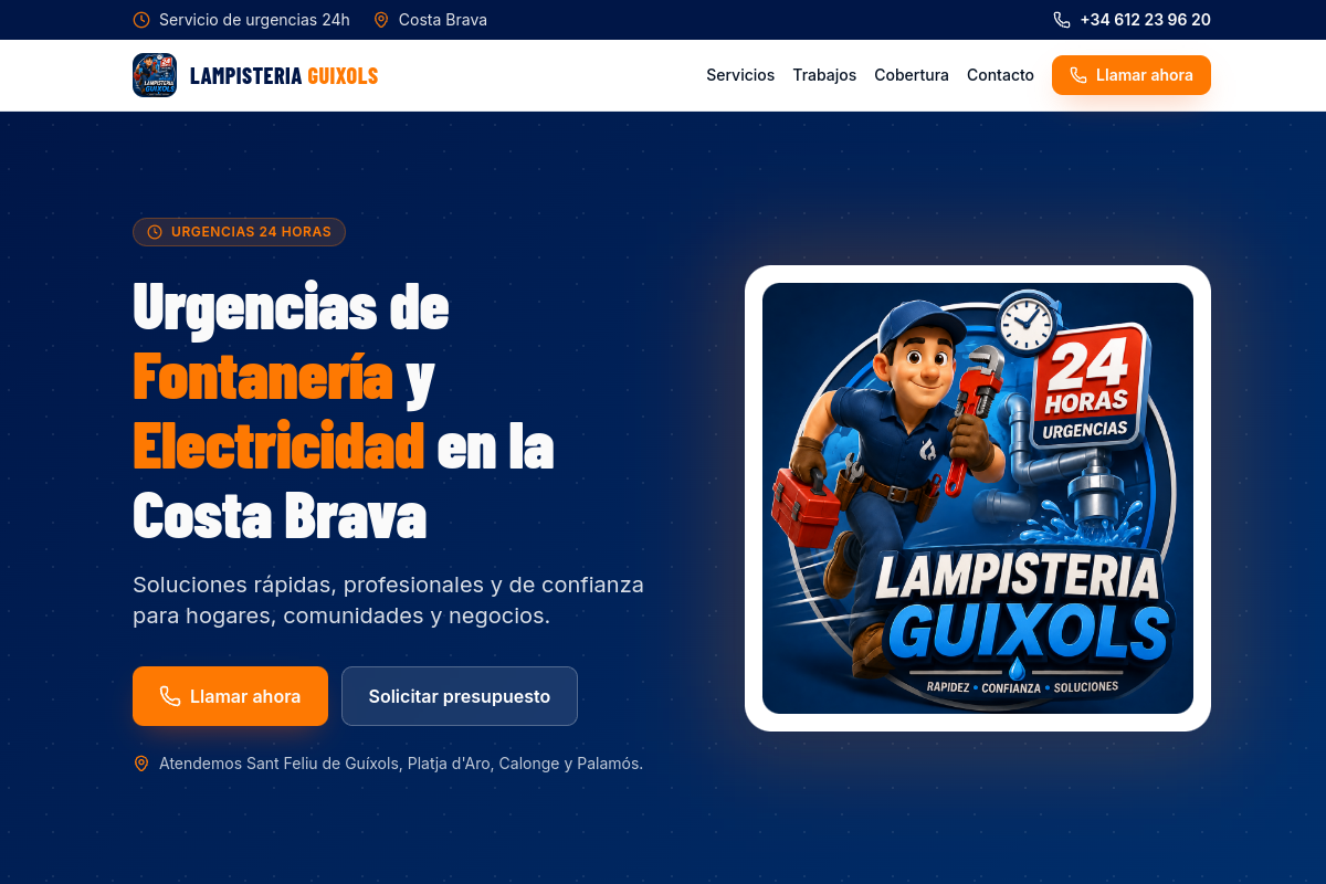 Captura real de la web Lampistas Guíxols