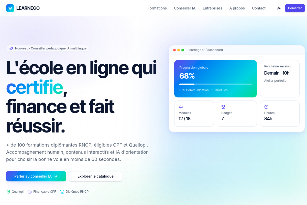 LearnEgo — aperçu live du site