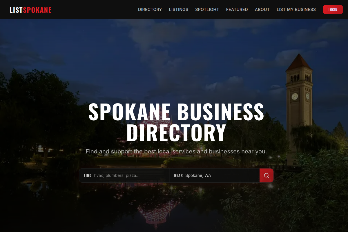 Screenshot of List Spokane website built by RankFlow Systems
