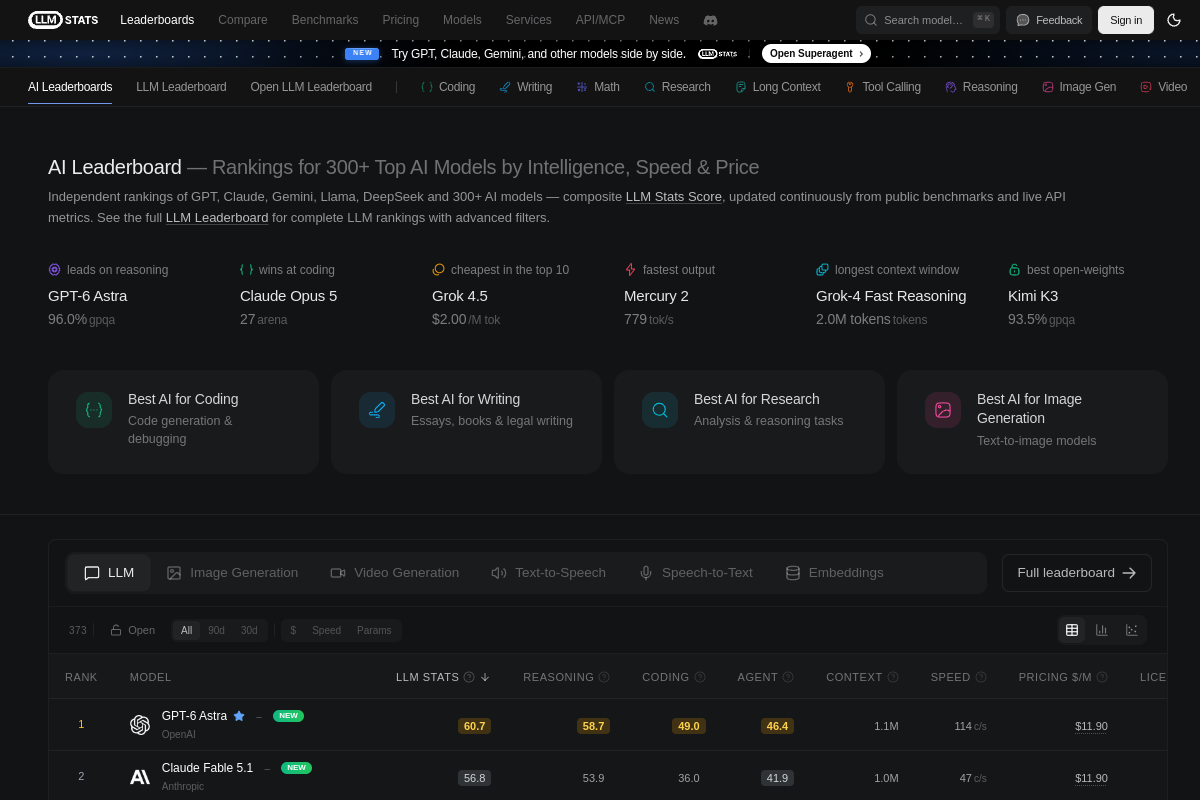 LLM Stats website screenshot 1