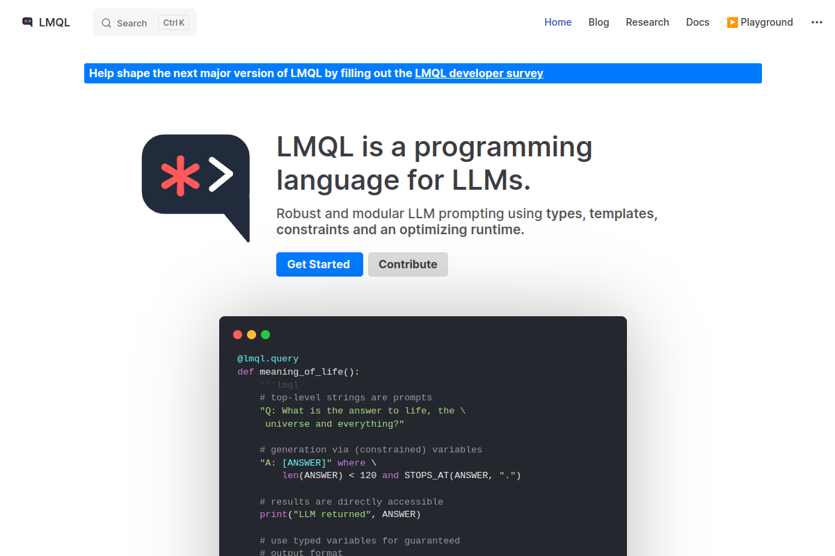 LMQL website screenshot 1