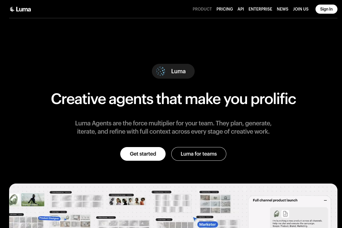 Luma Dream Machine website screenshot 1