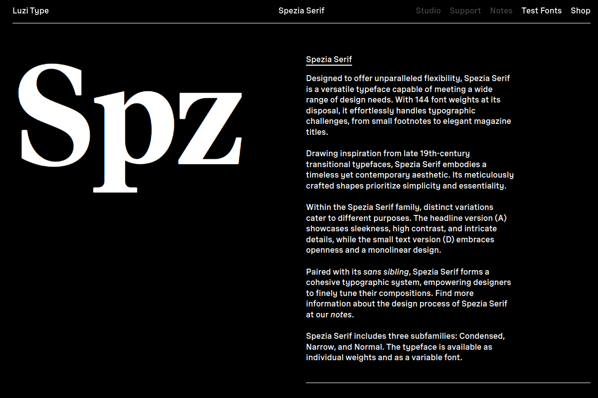 screenshot of Spezia Serif Font