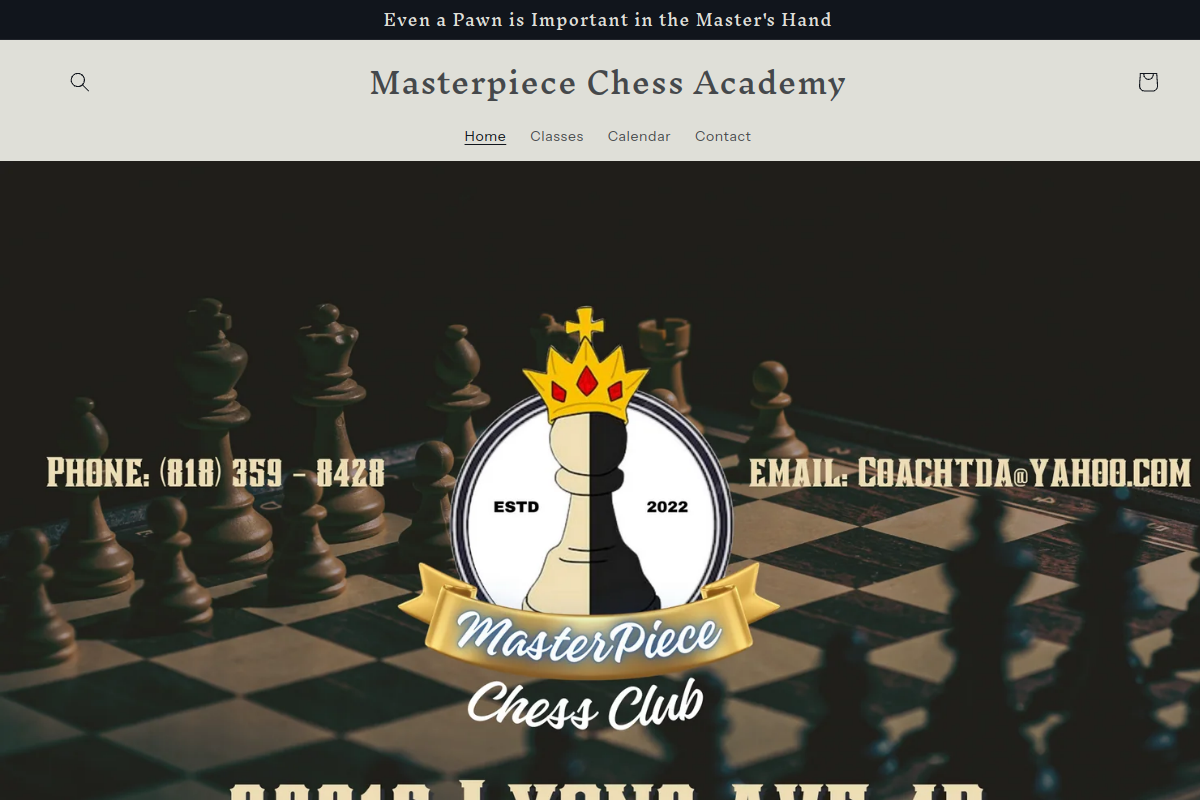 Masterpiece Chess Academy homepage preview