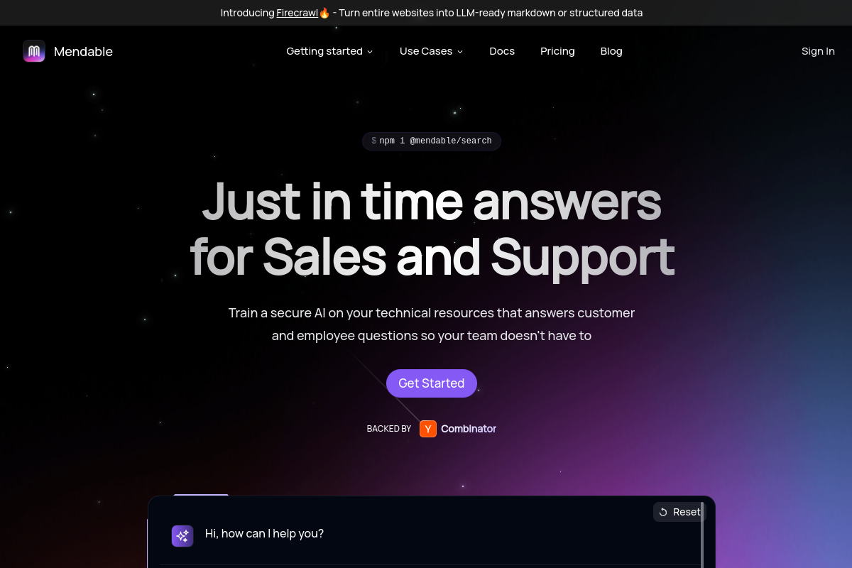 Mendable website screenshot 1