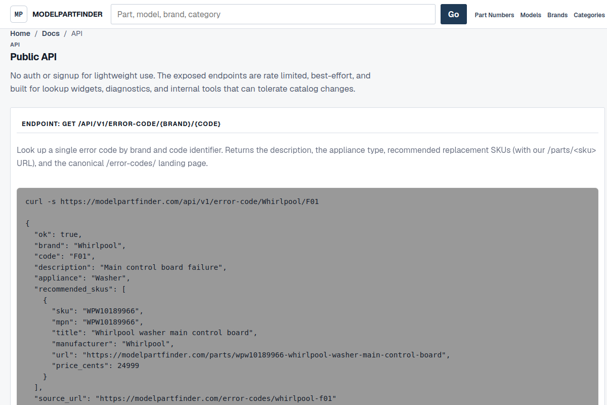 ModelPartFinder Error Codes preview