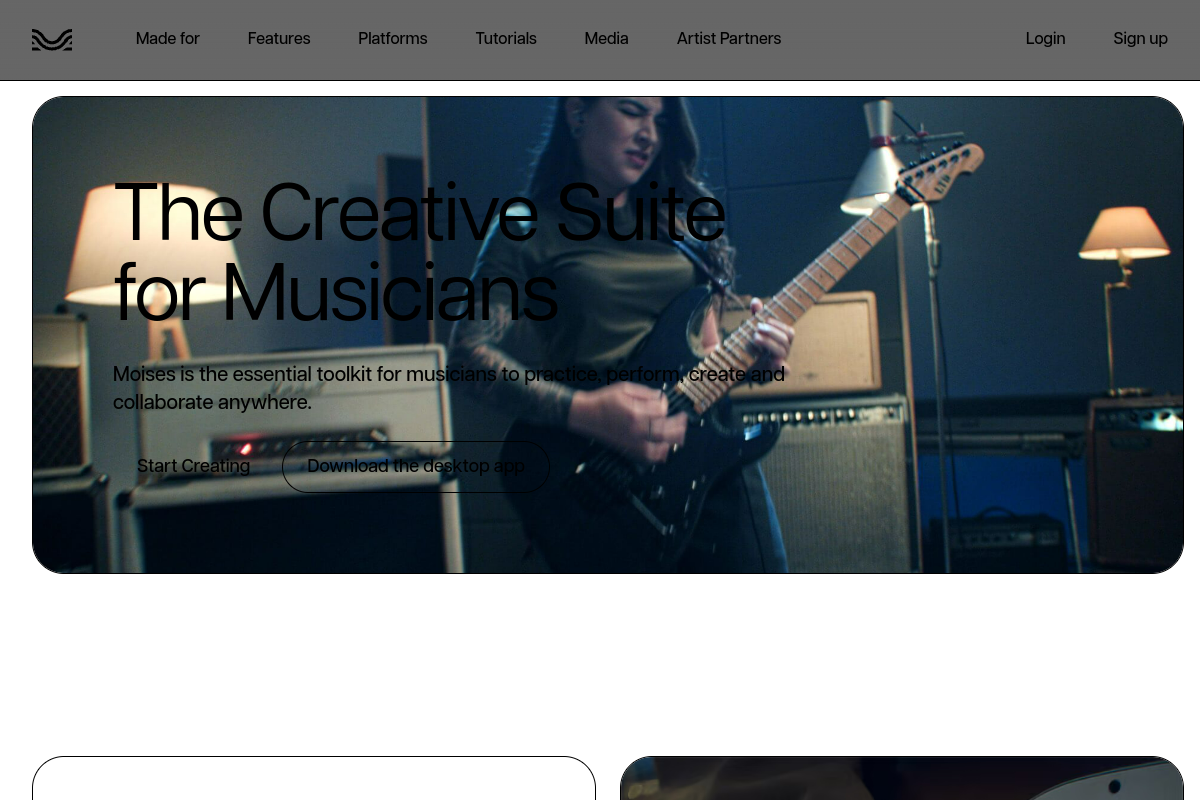Moises App: The Musician's App website screenshot 1