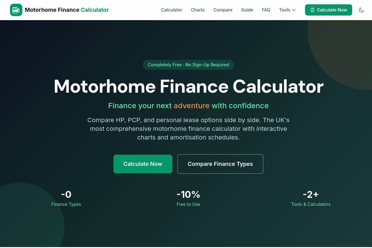 Motorhome Finance Calculator — UK motorhome and vehicle finance tools