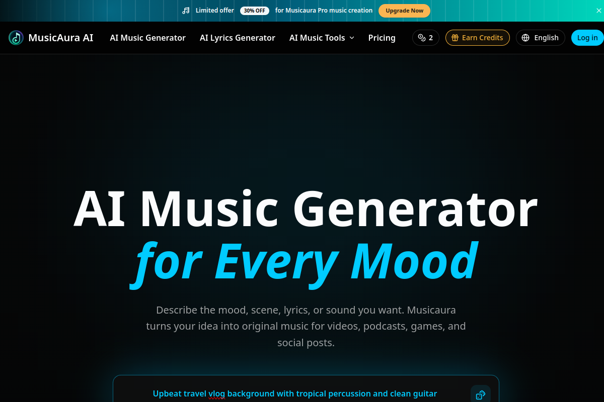 MusicAura AI website screenshot 1