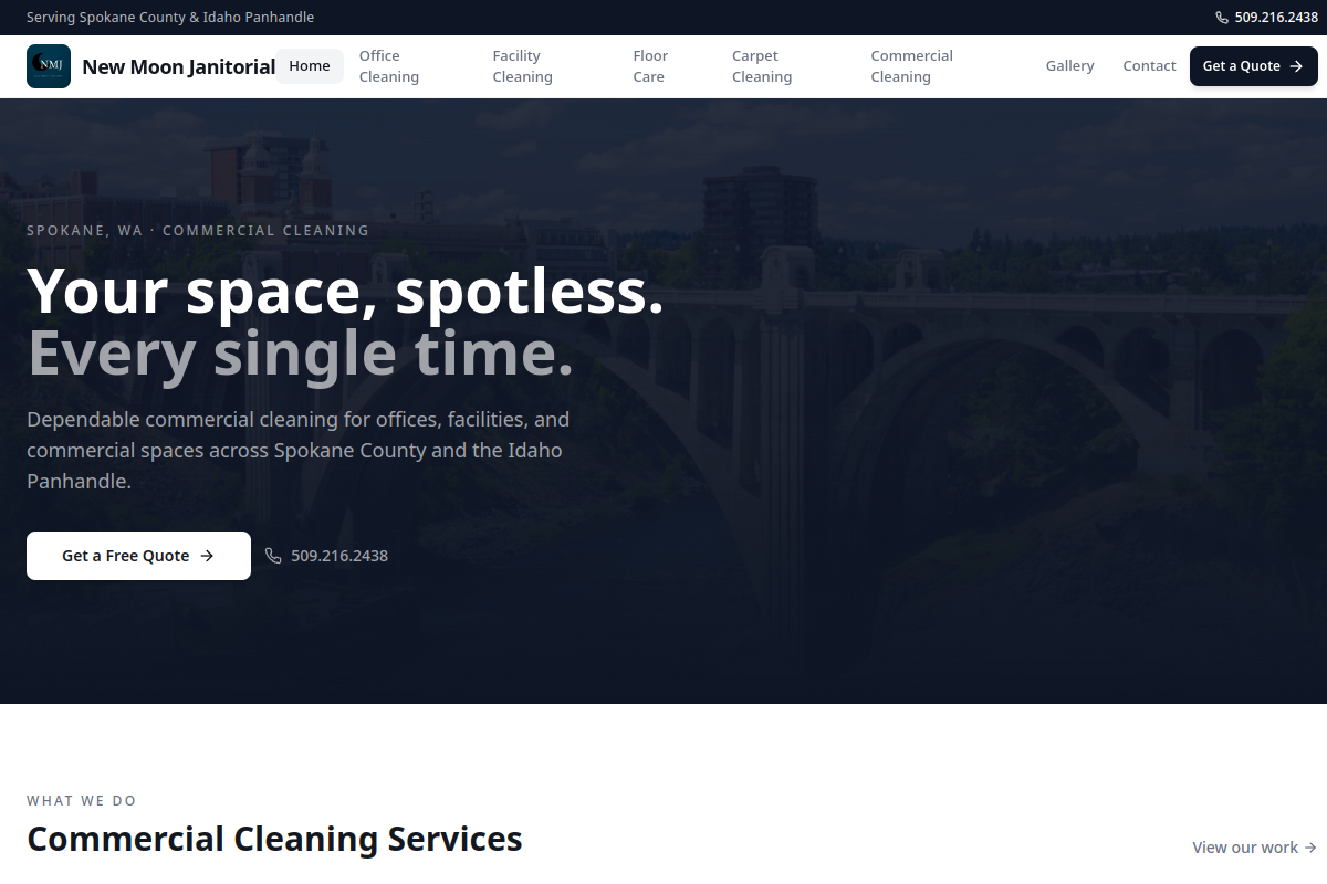 Screenshot of New Moon Janitorial website built by RankFlow Systems