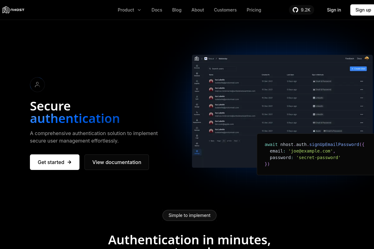 Screenshot of nhost.io