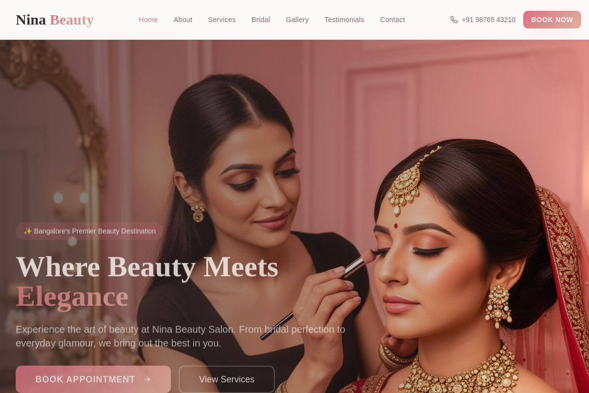 Nina's Beauty Hub — live website preview