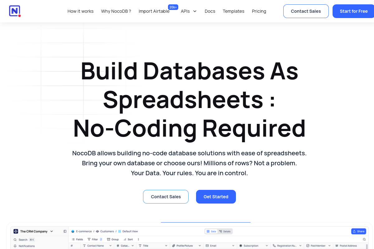 Screenshot of nocodb.com