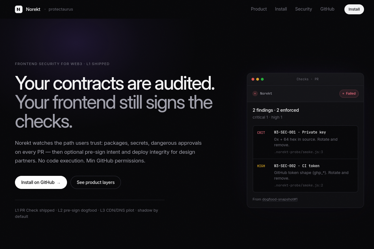 Norekt — Frontend security for web3 repos