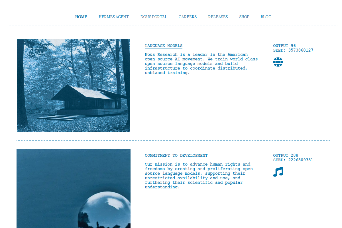 Nous Research website screenshot 1