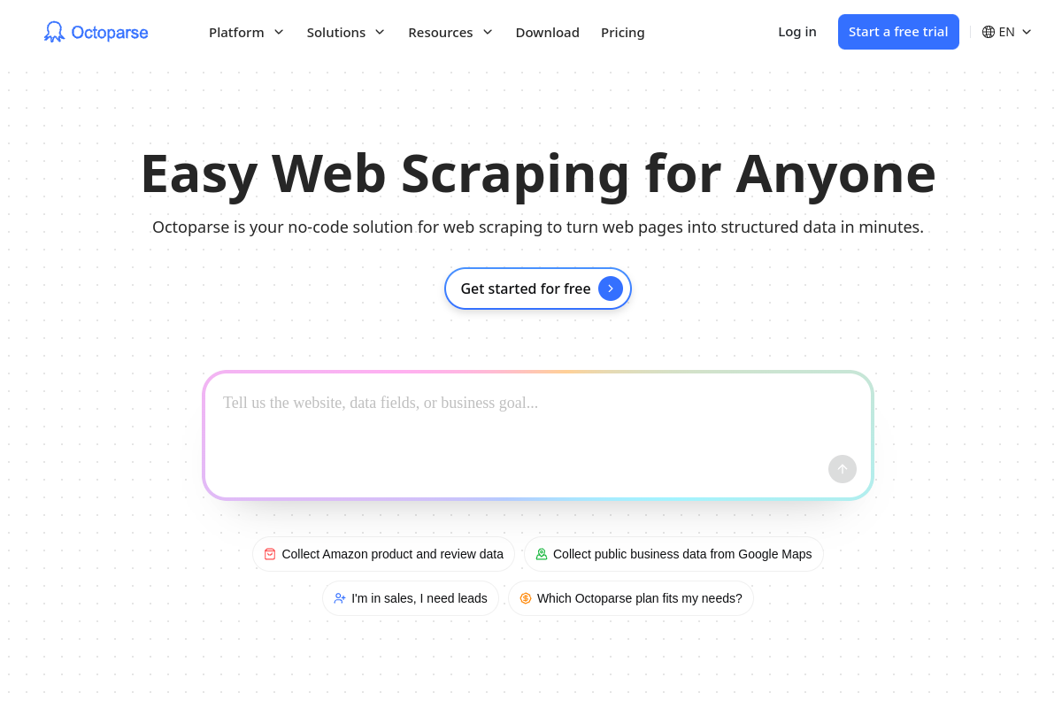 Octoparse website screenshot 1