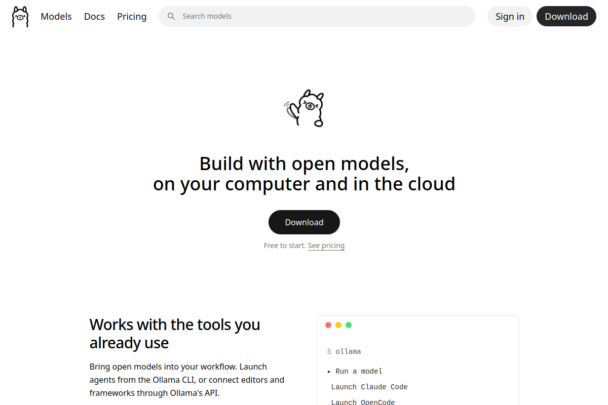 Ollama website screenshot 1