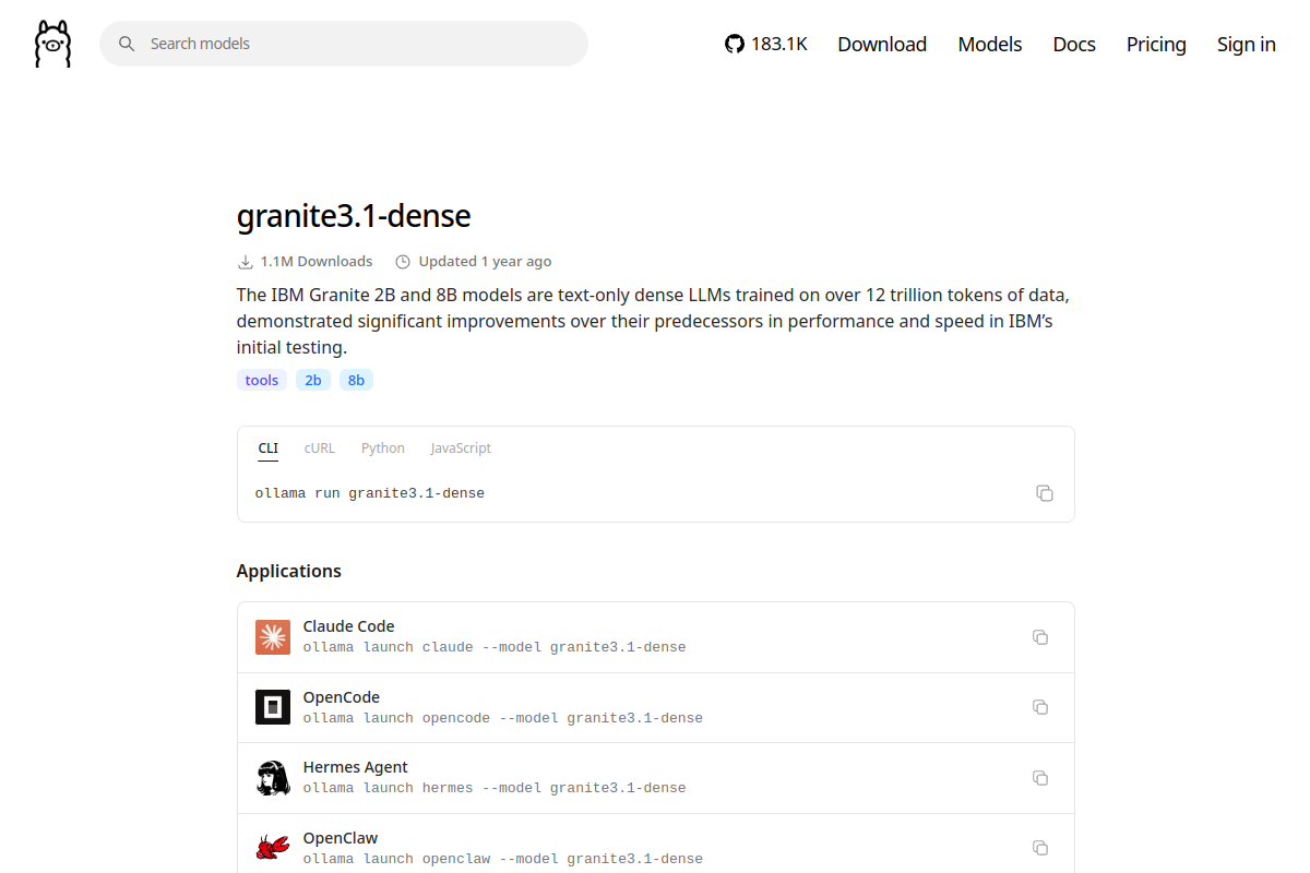 granite3.1-dense preview