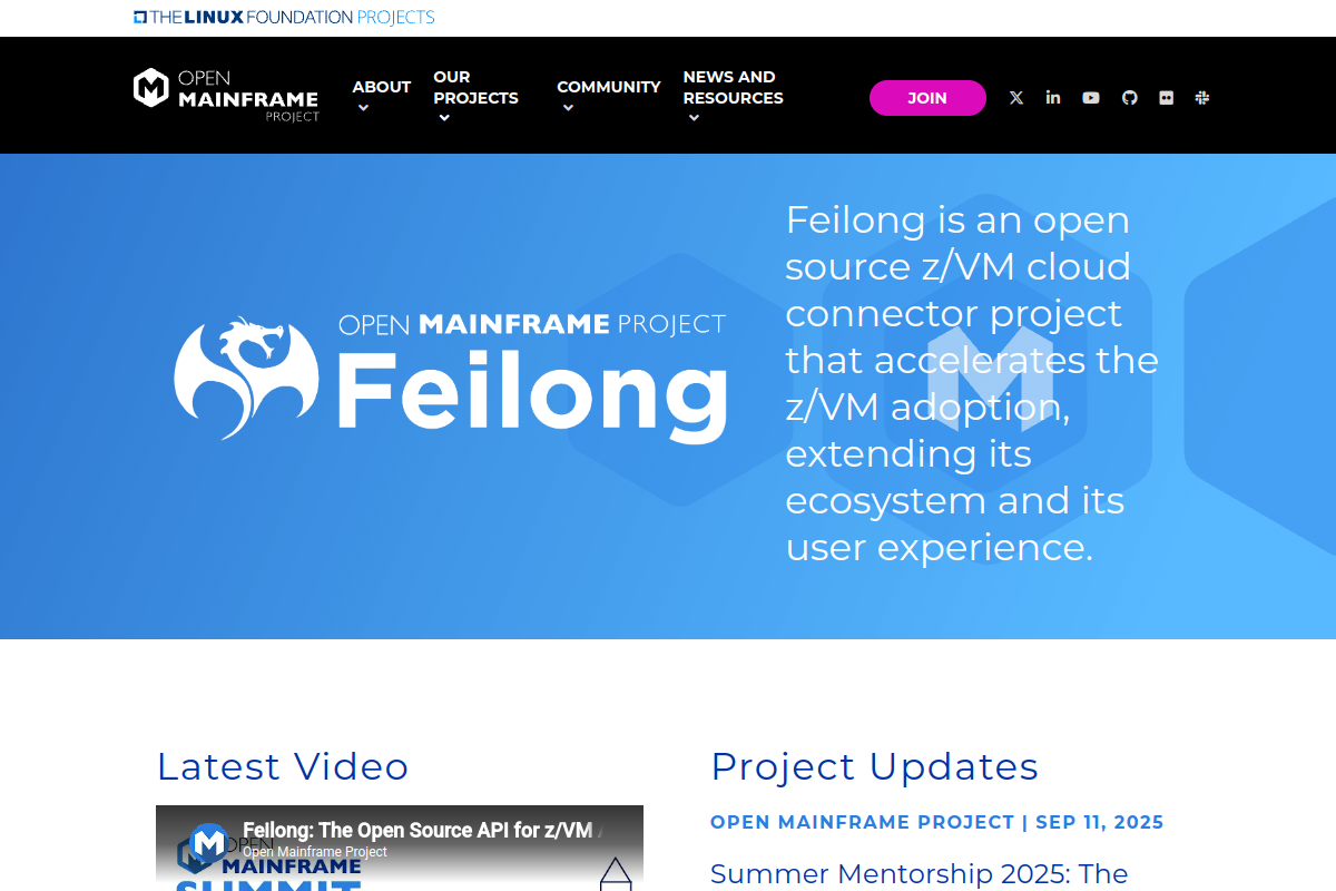 Screenshot of openmainframeproject.org