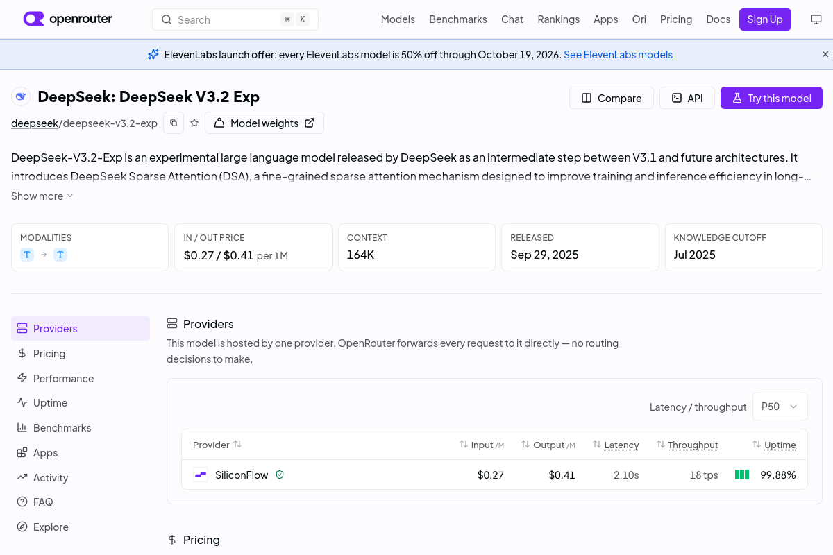 DeepSeek: DeepSeek V3.2 Exp preview