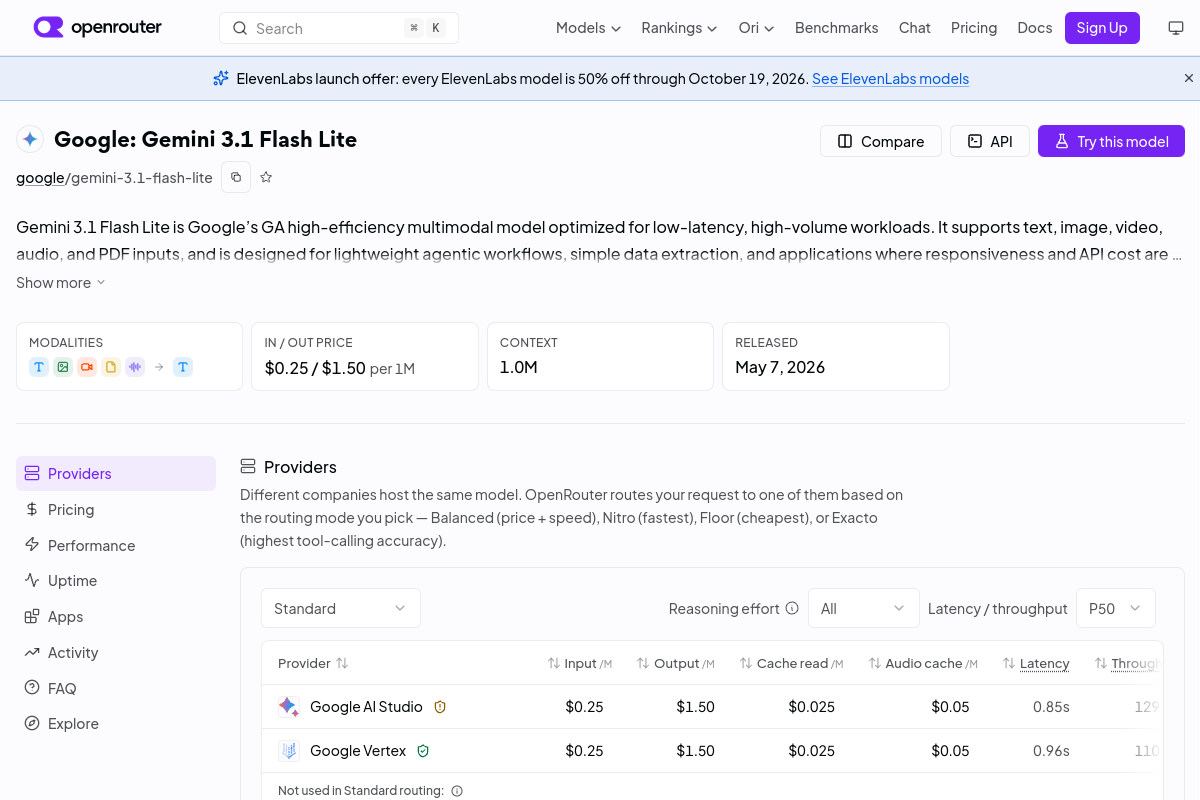 Google: Gemini 3.1 Flash Lite preview