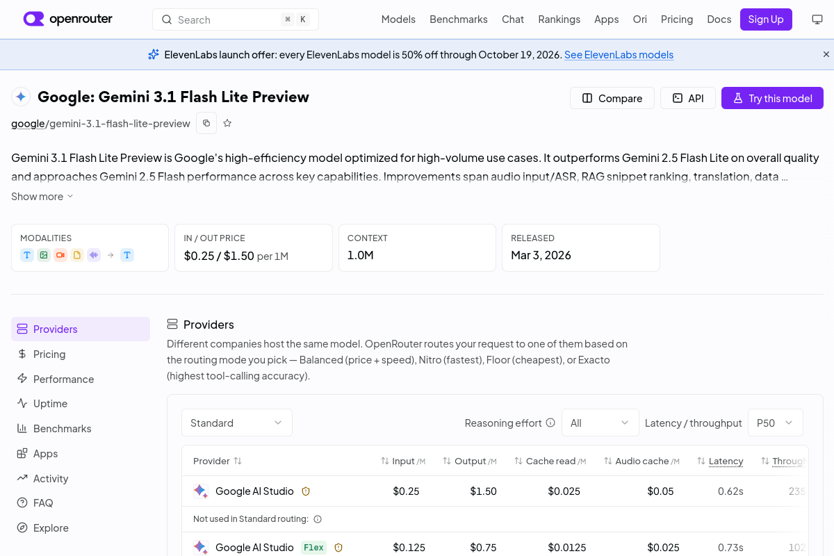 Google: Gemini 3.1 Flash Lite Preview preview