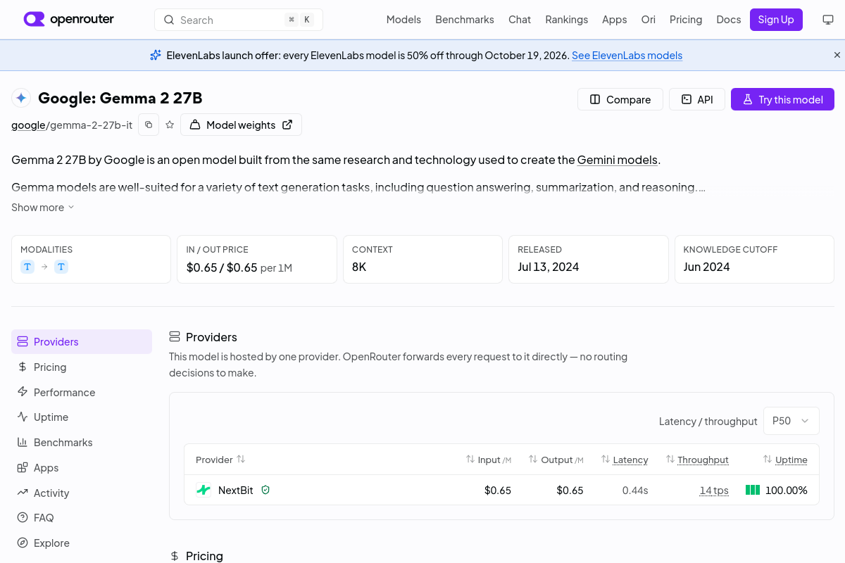 Google: Gemma 2 27B preview