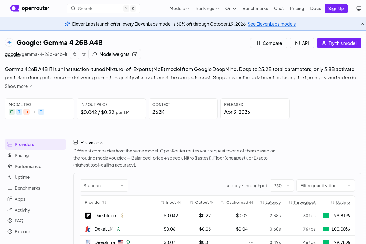 Google: Gemma 4 26B A4B preview