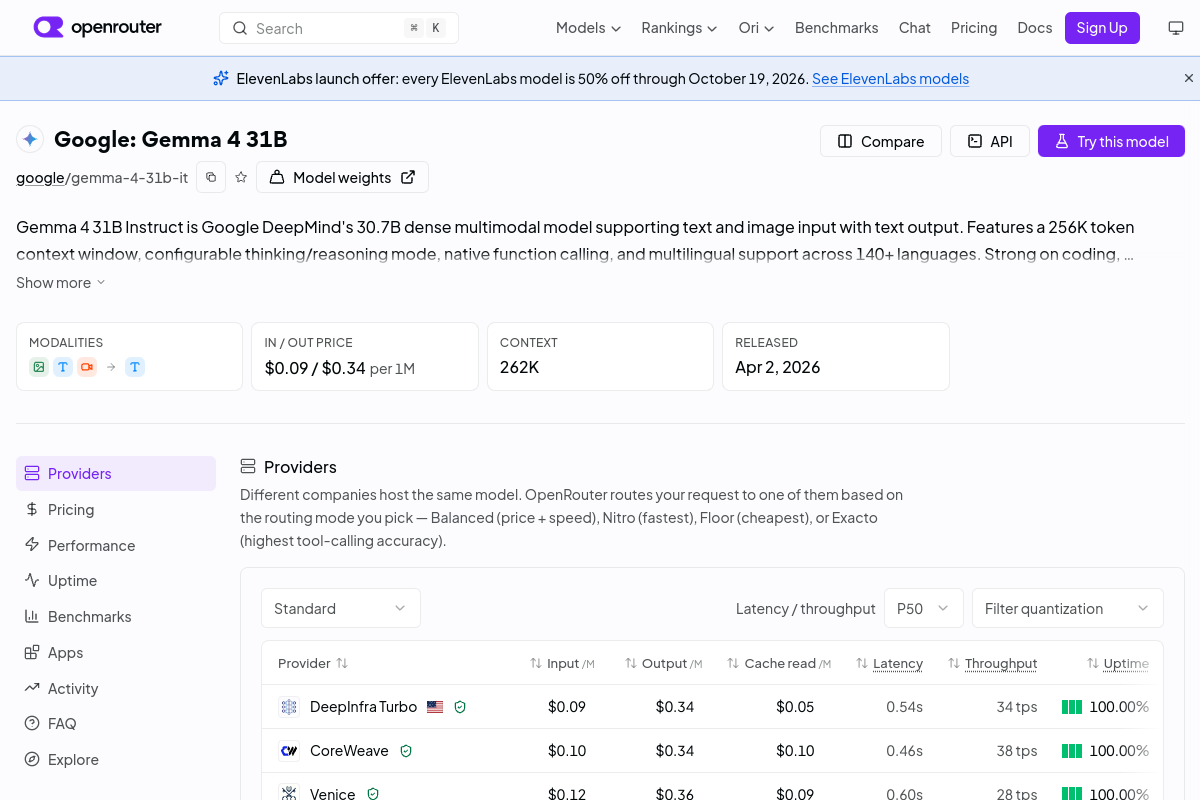 Google: Gemma 4 31B preview