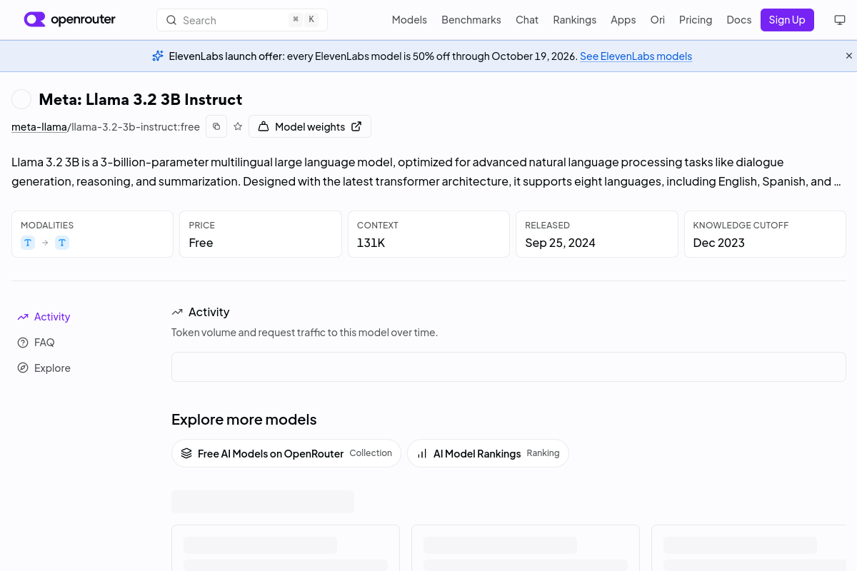Meta: Llama 3.2 3B Instruct (free) preview