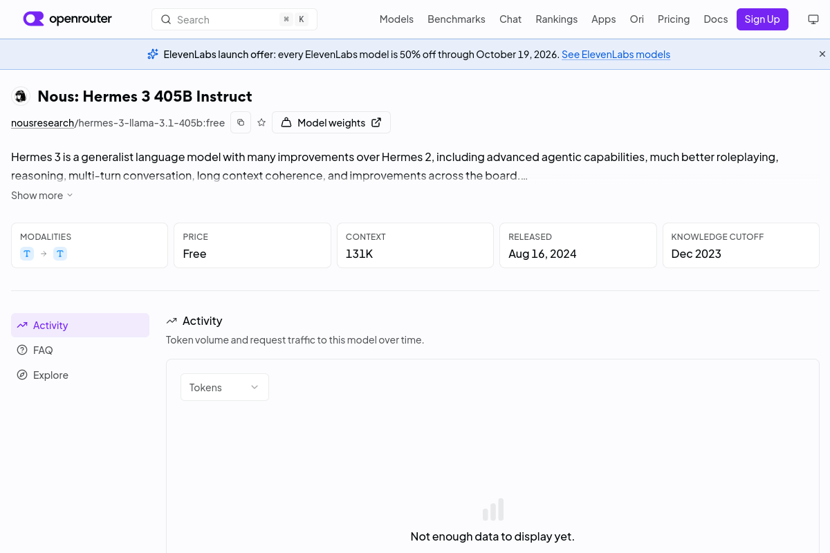 Nous: Hermes 3 405B Instruct (free) preview