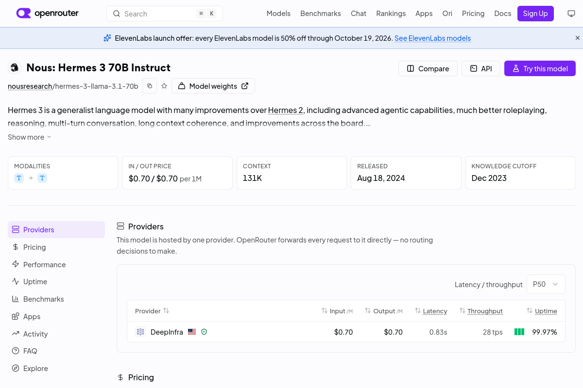 Nous: Hermes 3 70B Instruct preview