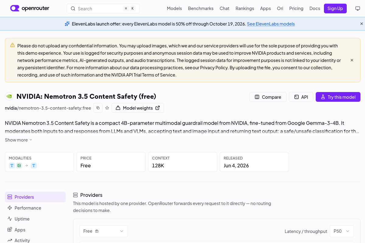 NVIDIA: Nemotron 3.5 Content Safety (free) preview