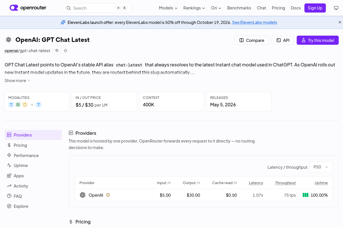 OpenAI: GPT Chat Latest preview