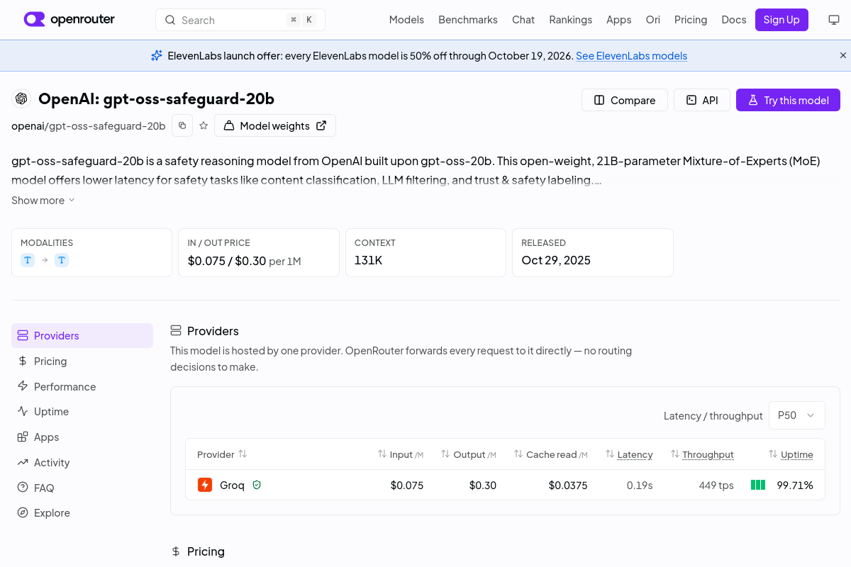 OpenAI: gpt-oss-safeguard-20b preview