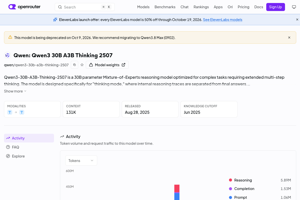 Qwen: Qwen3 30B A3B Thinking 2507 preview