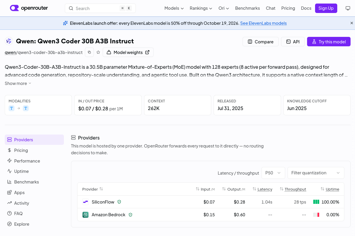 Qwen: Qwen3 Coder 30B A3B Instruct preview