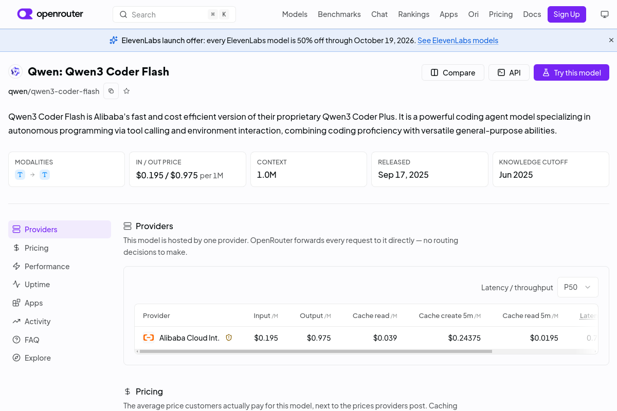 Qwen: Qwen3 Coder Flash preview