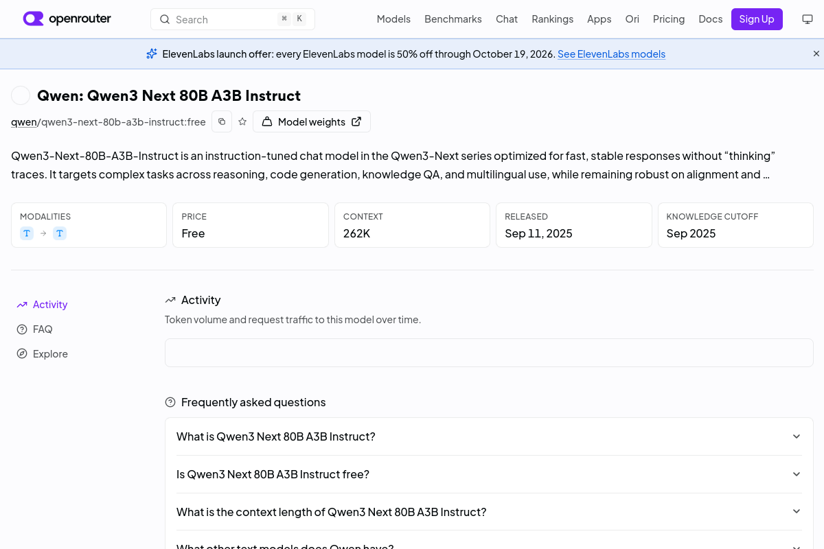 Qwen: Qwen3 Next 80B A3B Instruct (free) preview