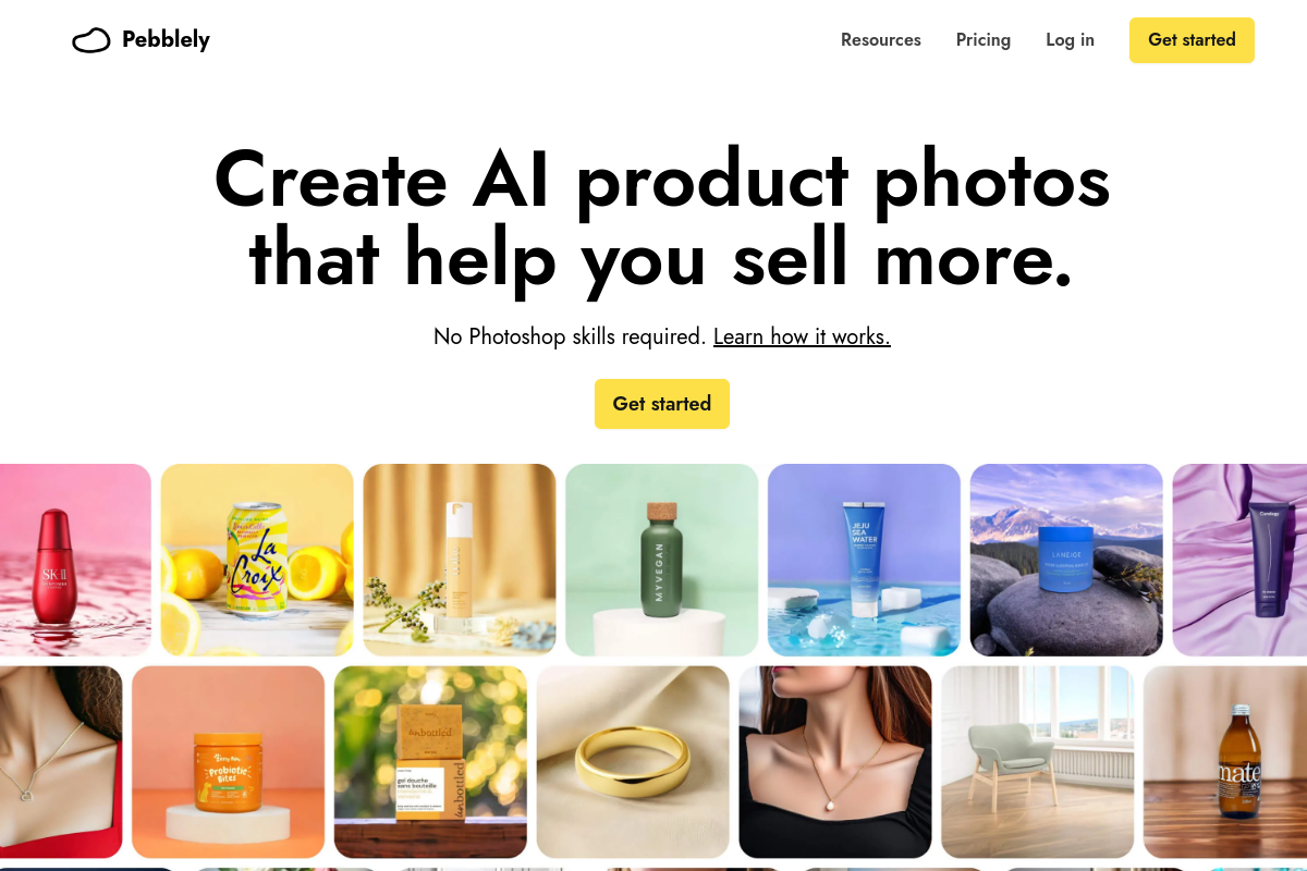 Pebblely AI Product Photography website screenshot 1