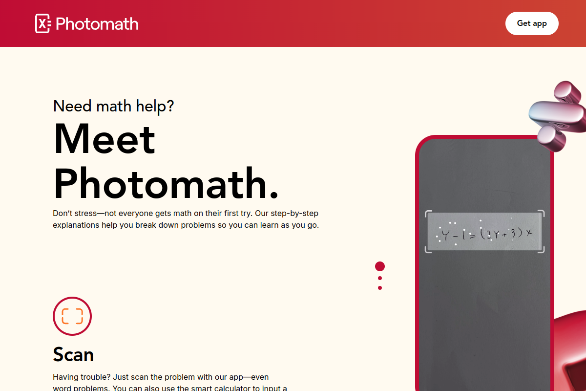 Photomath website screenshot 1