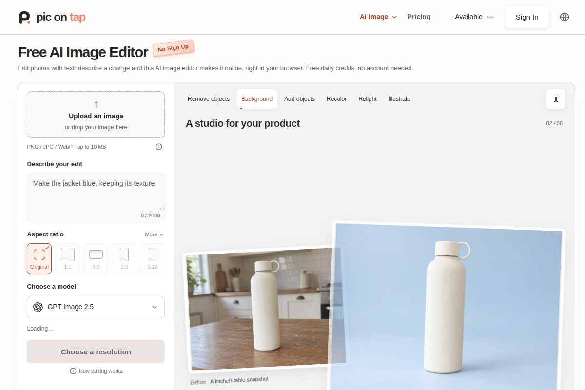 PicOnTap website screenshot 1