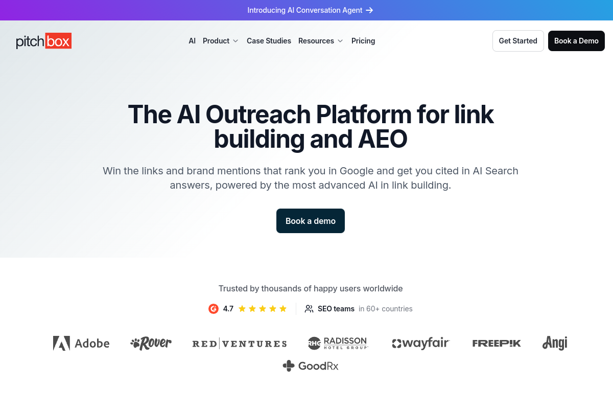 Pitchbox website screenshot 1